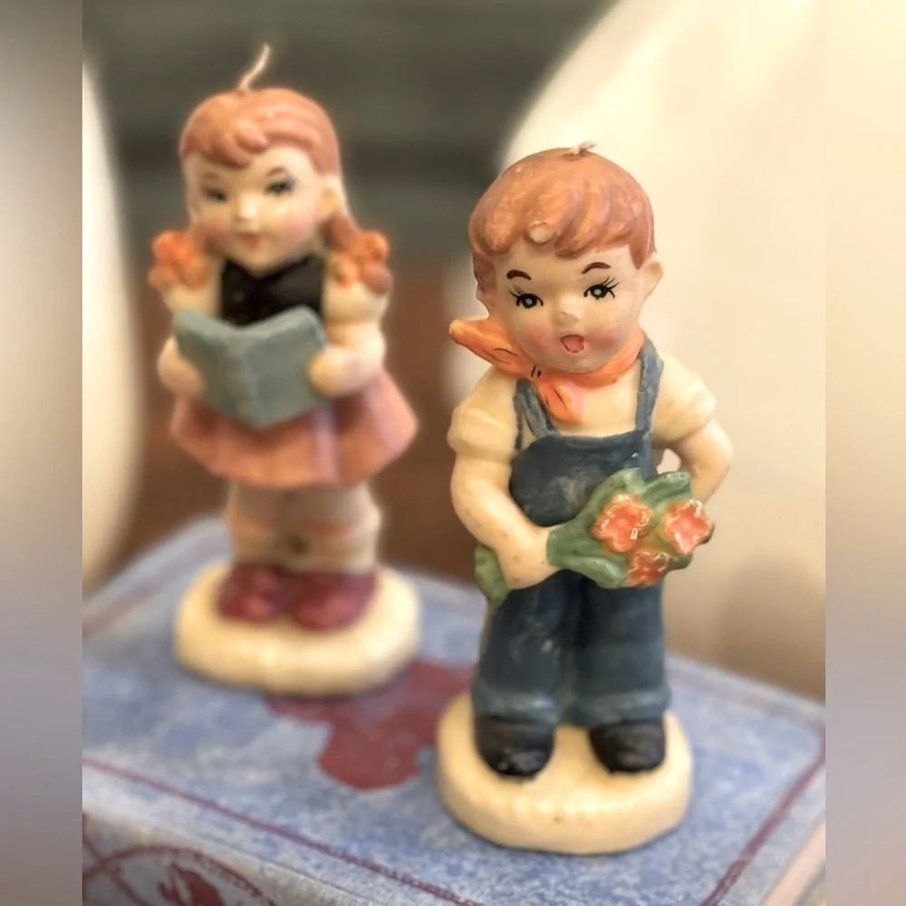 Vintage Boy | Girl Candle Figurines 6”T Never Used. Hand painted | Unique 50s